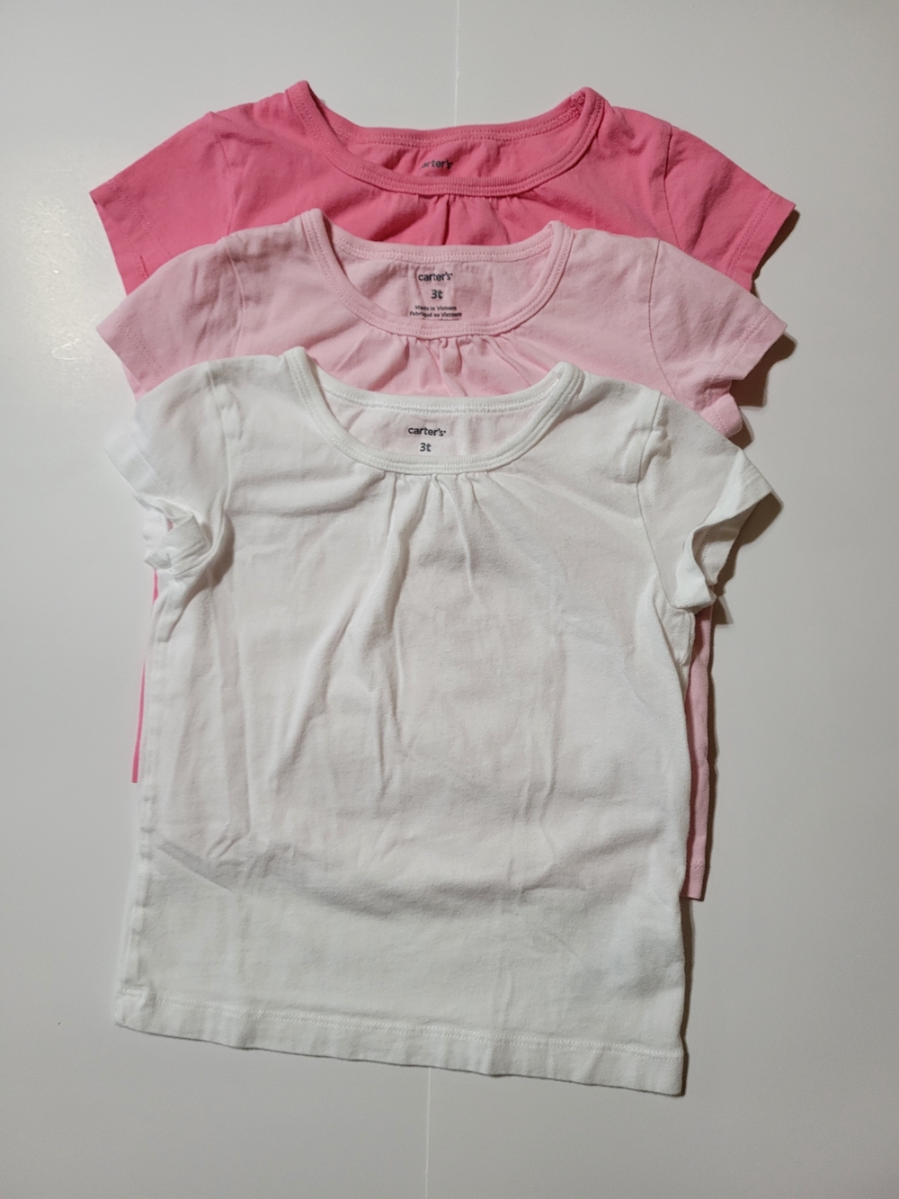 Carter’s Toddler Girls Basic Short Sleeve Tee Lot Size 3T Pink White Solid Shirt